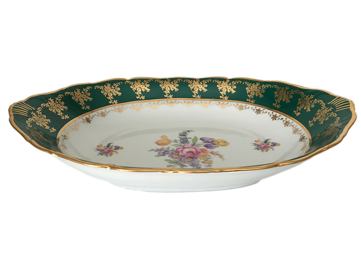 Service Plate Bread Basket Green Flowers Czech