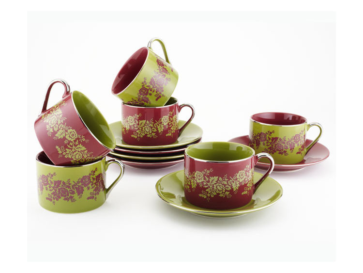 Classic Coffee and Tea  Nouveau Floral Teacups and Saucers