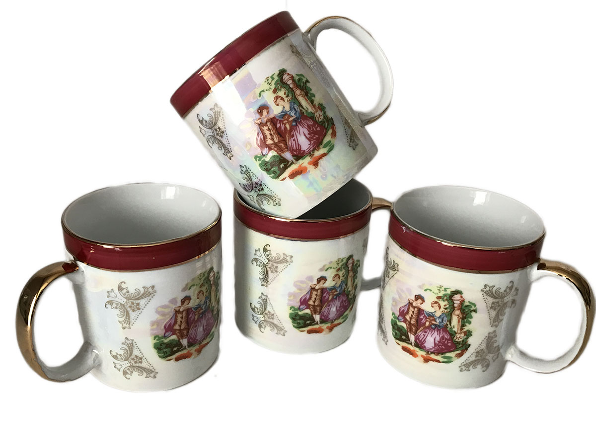 Classic Madonna Fine Porcelain 24K Gold Plate Set of Four Mugs 