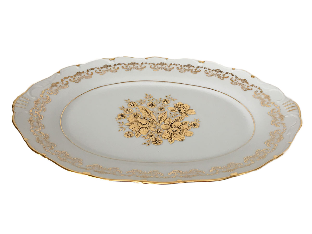 Golden Flower Oval Dish