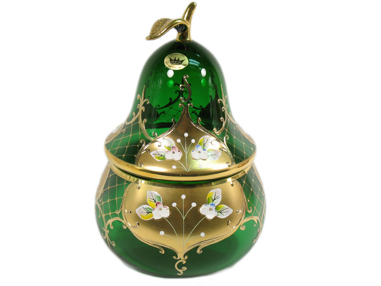 Bohemian Crystal High Enameled Bowl Pear Green