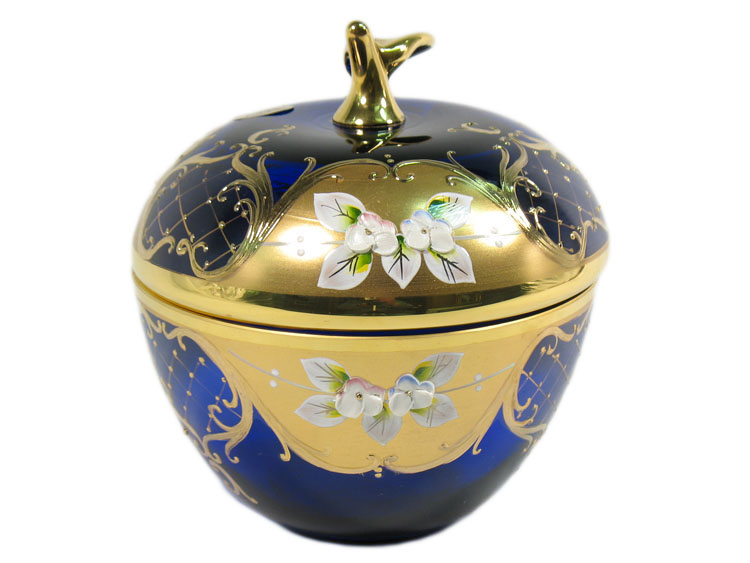 Bohemian Crystal High Enameled Bowl Apple Blue