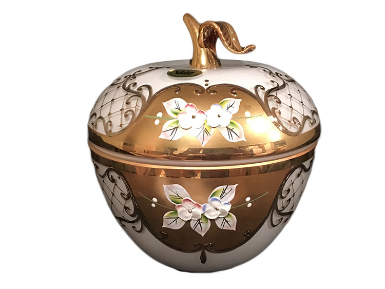 Bohemian Crystal High Enameled Bowl Apple White