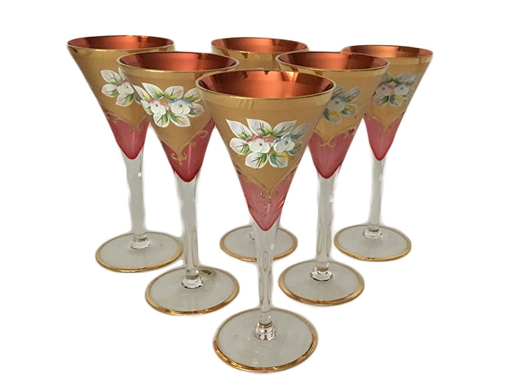 Bohemian Crystal High Enameled Glasses Red 150 ml / 5 oz