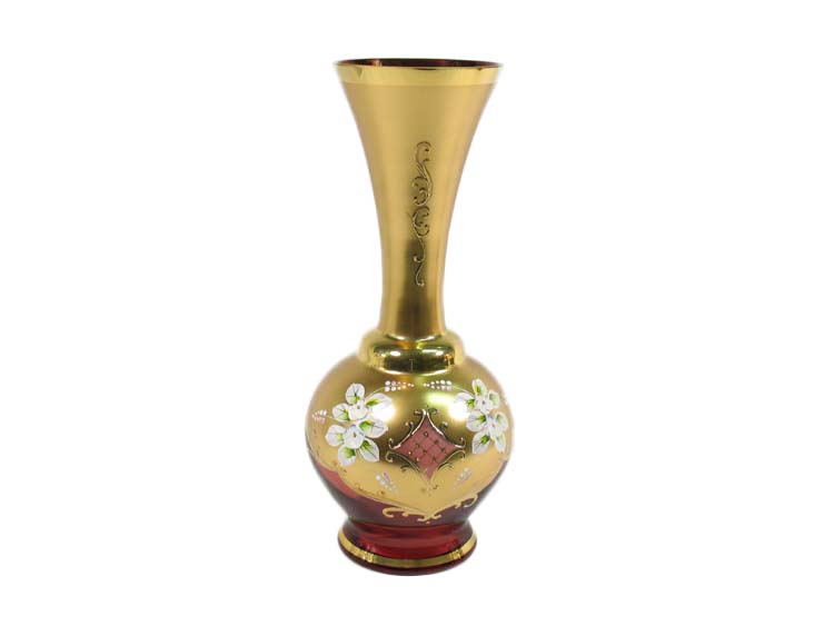 Bohemian Crystal High Enameled Vase Red 31cm / 12.25"